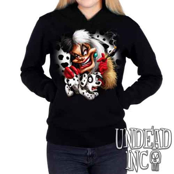 Villains Cruella De Vil Dalmatian Puppy - Ladies / Juniors Fleece Hoodie