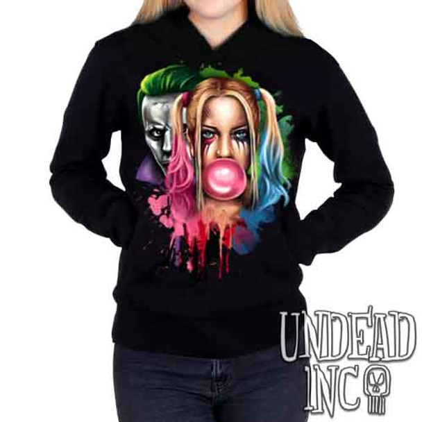 Harley Quinn & Joker Paint Splatter - Ladies / Juniors Fleece Hoodie