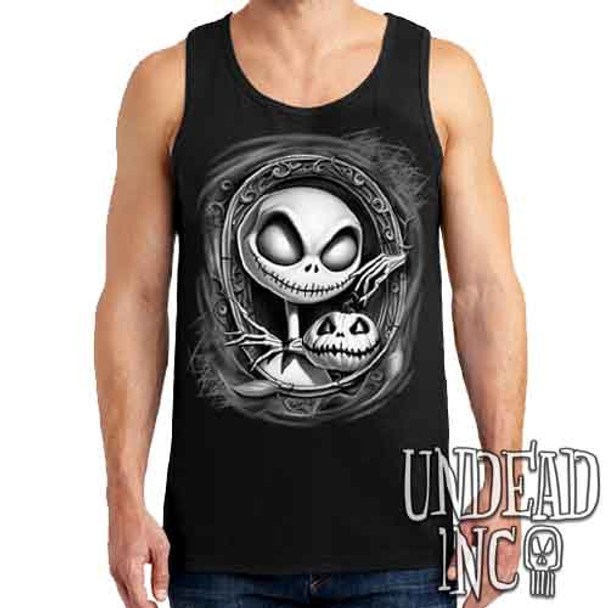 Jack Skellington Haunted Portrait Black & Grey - Mens Tank Singlet