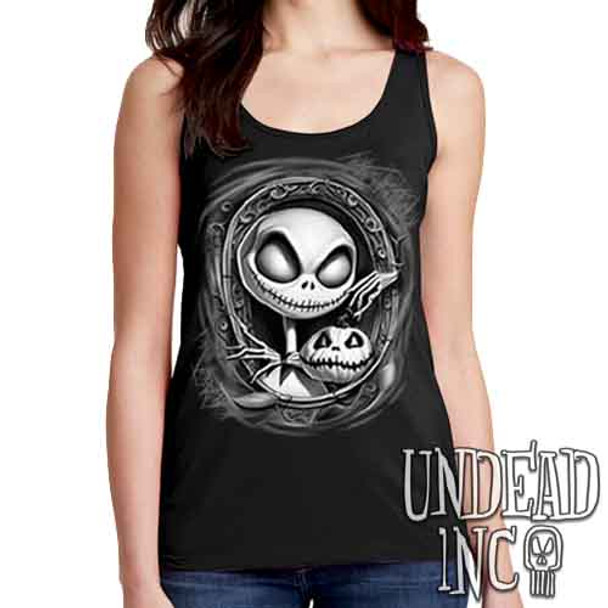 Jack Skellington Haunted Portrait Black & Grey - Ladies Singlet Tank