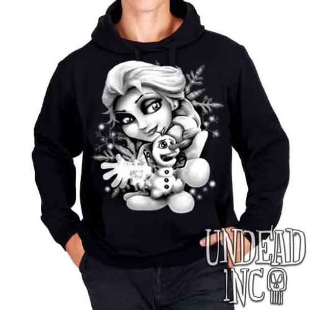 Olaf & Elsa Wona Build A Snowman? Black & Grey - Mens / Unisex Fleece Hoodie