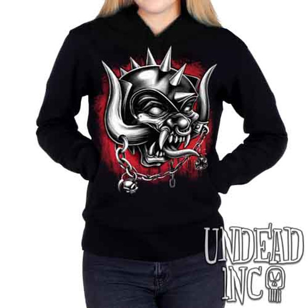 Warpig Motorhead Black & Grey - Ladies / Juniors Fleece Hoodie