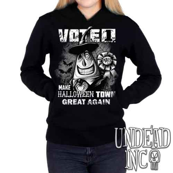 Mayor VOTE 1 Halloween Town Black & Grey - Ladies / Juniors Fleece Hoodie