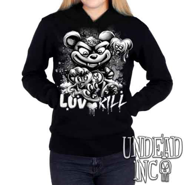 Undead Inc Scare Bear Of Bleeding Hearts Black & Grey - Ladies / Juniors Fleece Hoodie