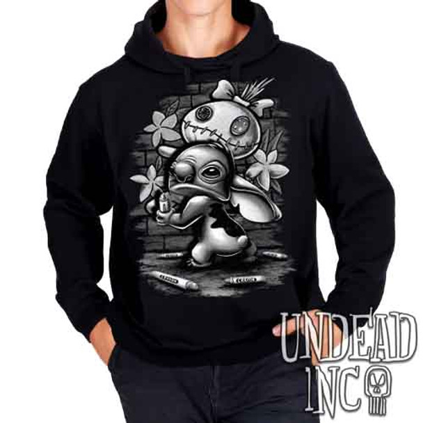 Stitch Crayon Graffiti Black & Grey - Mens / Unisex Fleece Hoodie