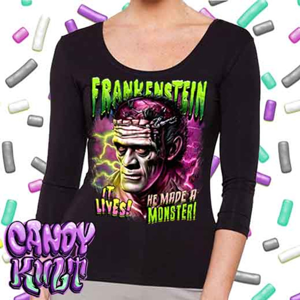 Frankenstein Fright Candy  - Ladies 3/4 Long Sleeve Tee