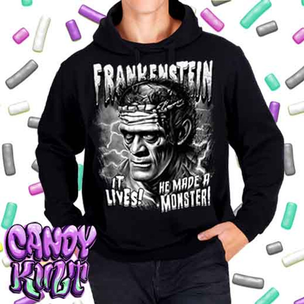 Frankenstein Fright Candy Black & Grey - Mens / Unisex Fleece Hoodie