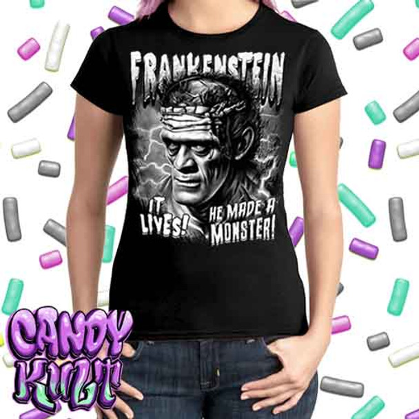 Frankenstein Fright Candy Black & Grey - Ladies T Shirt