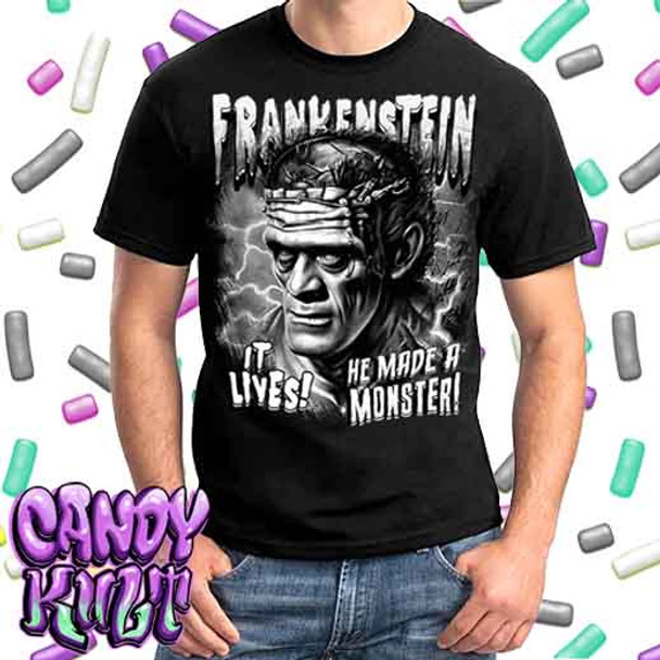 Frankenstein Fright Candy Black & Grey - Mens T Shirt