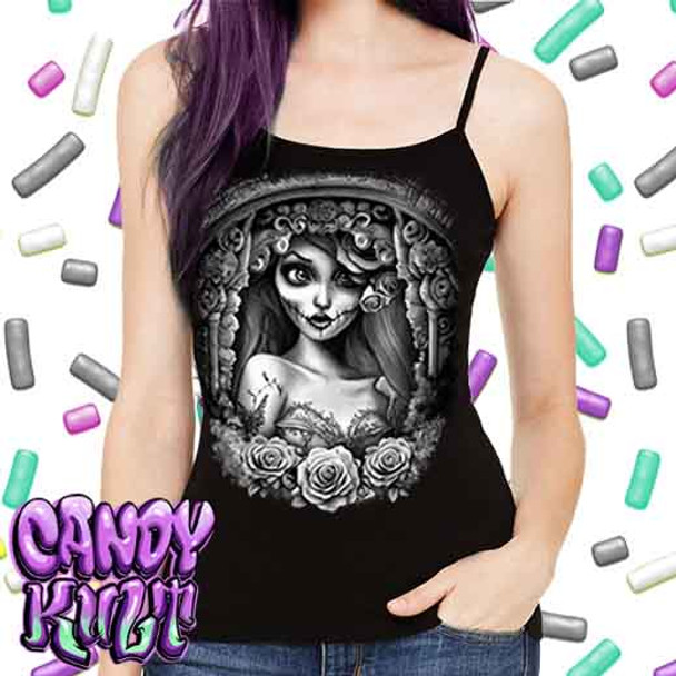 Corpse Bride Waiting For You Fright Candy Black & Grey - Petite Slim Fit Tank