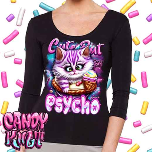 Cute But Psycho Cheshire Cat Candy Kult - Ladies 3/4 Long Sleeve Tee