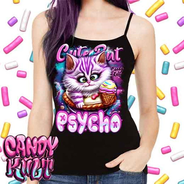 Cute But Psycho Cheshire Cat Candy Kult - Petite Slim Fit Tank