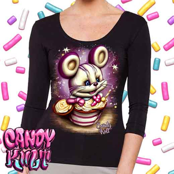 It Started With A Mouse Candy Toons - Ladies 3/4 Long Sleeve Tee