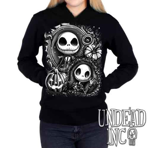 Jack Skellington Pumpkin Patch Black & Grey - Ladies / Juniors Fleece Hoodie