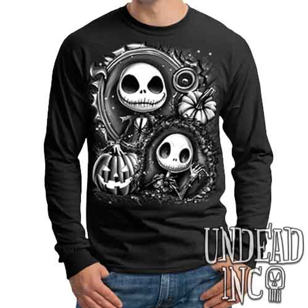 Jack Skellington Pumpkin Patch Black & Grey - Mens Long Sleeve Tee