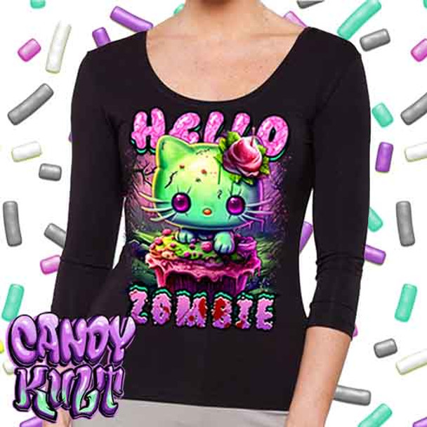 Zombie Kitty Fright Candy - Ladies 3/4 Long Sleeve Tee