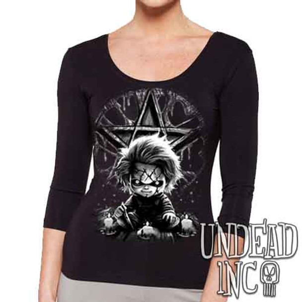 Chucky Pentagram Black & Grey - Ladies 3/4 Long Sleeve Tee