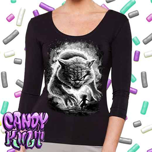 Cheshire Werecat Fright Candy Black & Grey - Ladies 3/4 Long Sleeve Tee