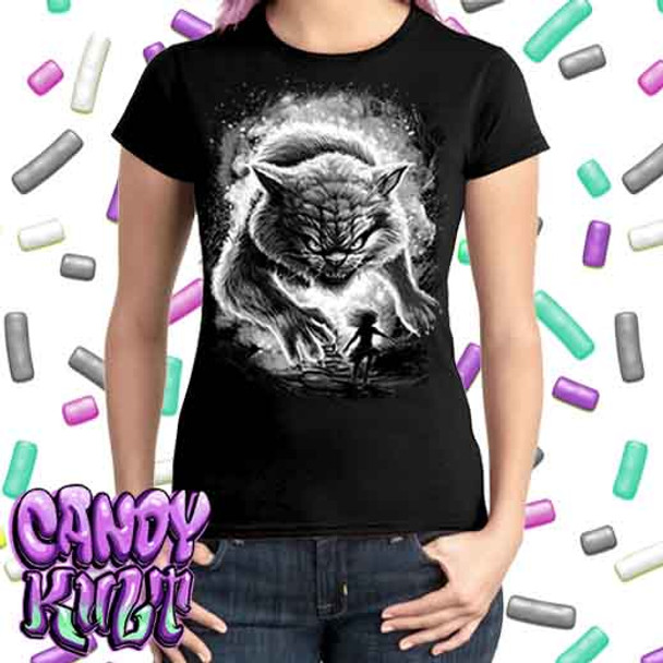 Cheshire Werecat Fright Candy Black & Grey - Ladies T Shirt