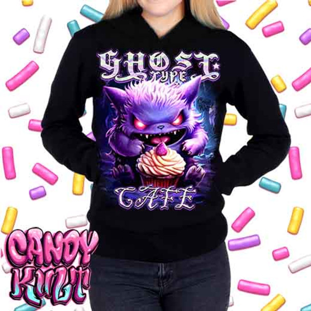 Ghost Type Cafe Cupcake Candy Toons - Ladies / Juniors Fleece Hoodie