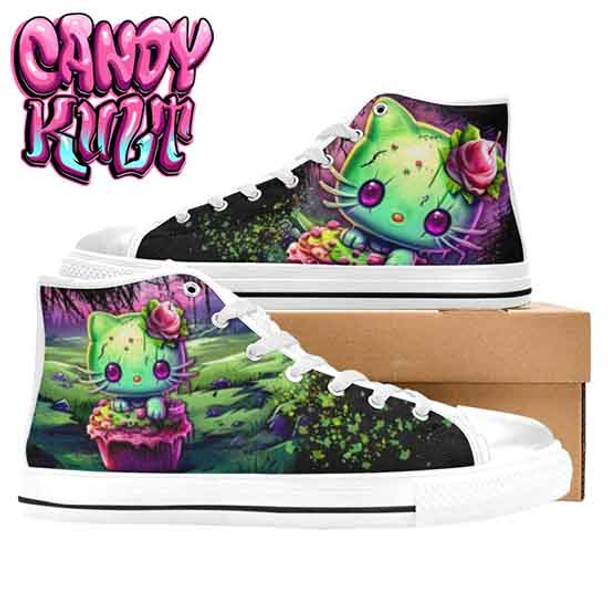 Zombie Kitty Fright Candy White Men’s Classic High Top Canvas Shoes