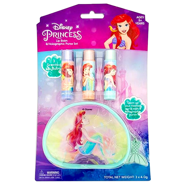 The Little Mermaid 3 Pack Lip Balm With Cosmetics Bag