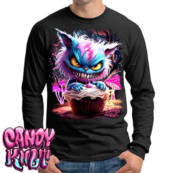 Cheshire Cat Wonderland Haunted By Cupcakes - Mens Long Sleeve Tee