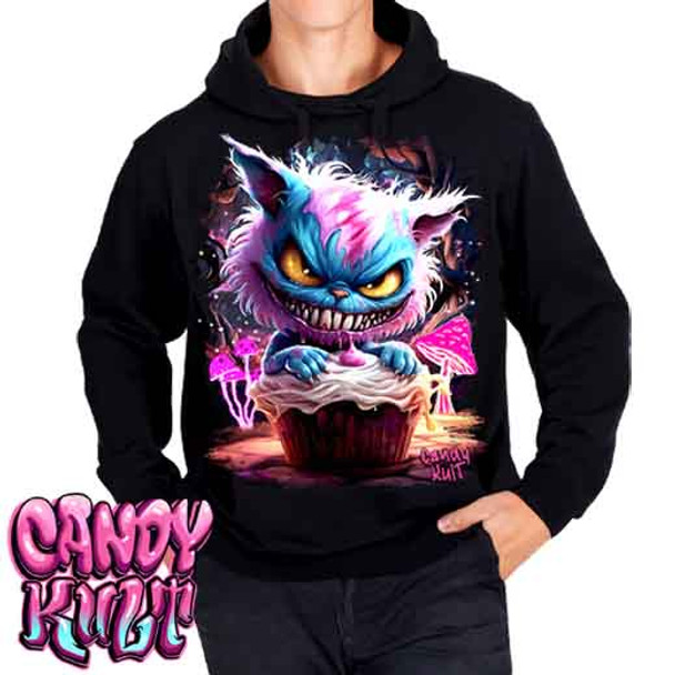 Cheshire Cat Wonderland Haunted By Cupcakes - Mens / Unisex Fleece Hoodie