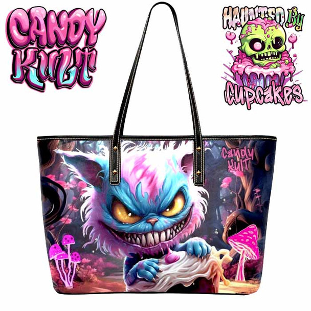 Cheshire Cat Wonderland Haunted By Cupcakes Large Tote Bag