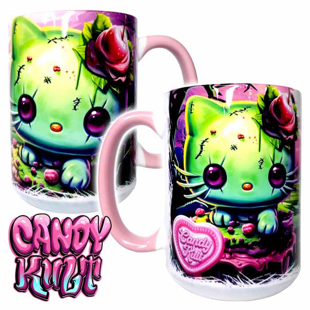 Zombie Kitty Fright Candy Pink Large Mug