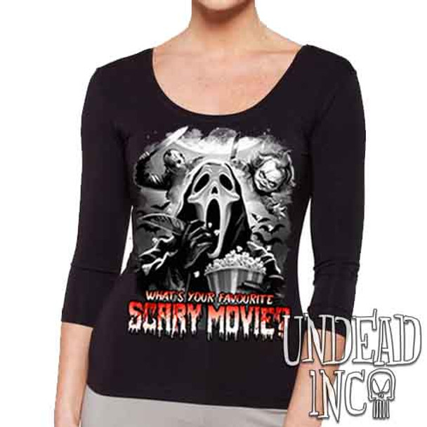 What's your favourite scary movie? Black & Grey - Ladies 3/4 Long Sleeve Tee