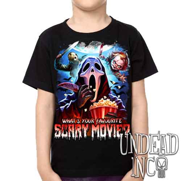 What's your favourite scary movie? - Kids Unisex Girls and Boys T shirt