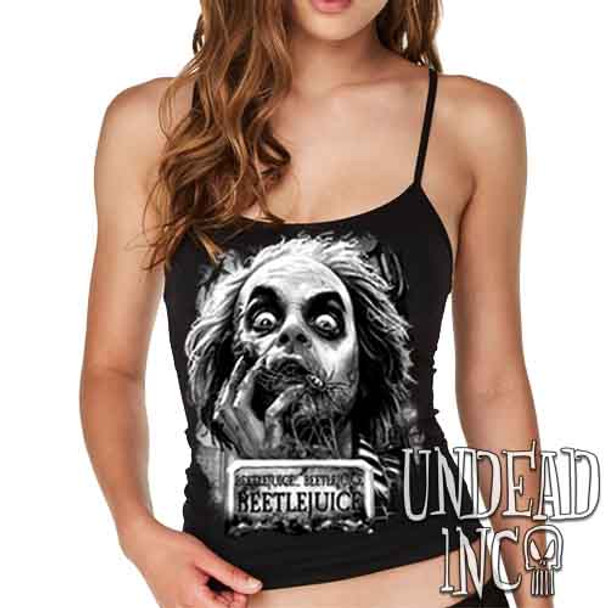 Beetlejuice Say It 3 Times Black & Grey - Petite Slim Fit Tank