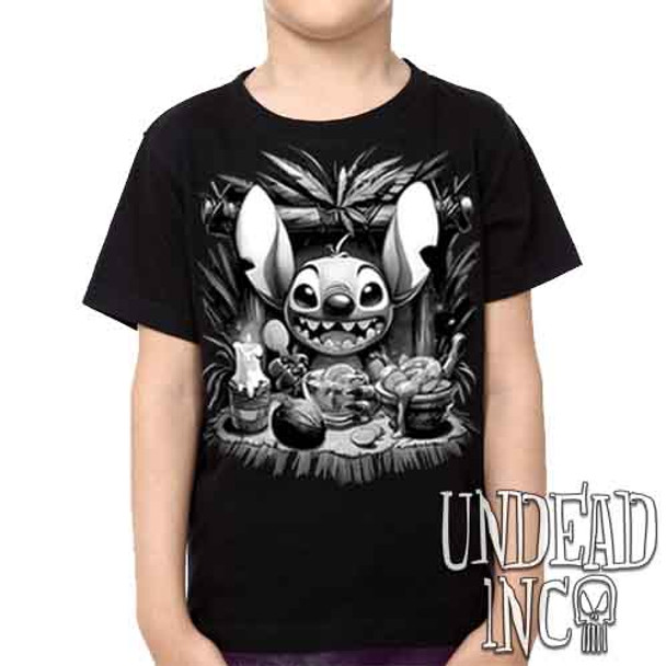 Stitch Tiki Bar Black & Grey - Kids Unisex Girls and Boys T shirt