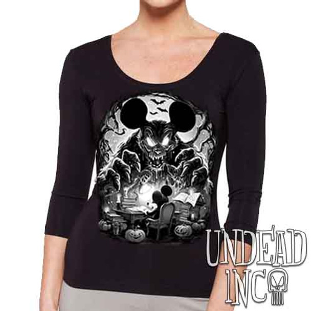 Mickey Monsters Come To Life Black & Grey - Ladies 3/4 Long Sleeve Tee