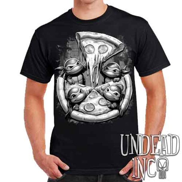 Ninja Turtles Pizza Black & Grey - Mens T Shirt