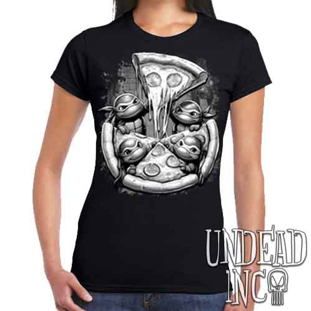 Ninja Turtles Pizza Black & Grey - Ladies T Shirt
