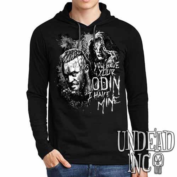 Vikings Ragnar & The Seer - Odin Black Grey Mens Long Sleeve Hooded Shirt