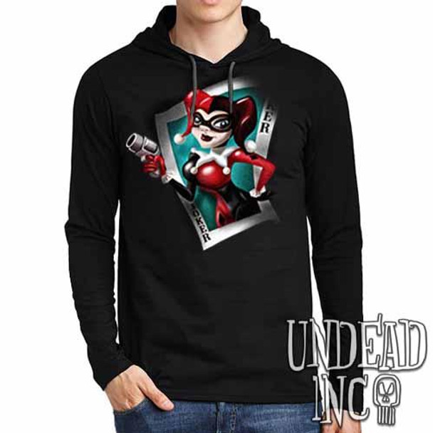 Joker Card Harley Quinn - Mens Long Sleeve Hooded Shirt