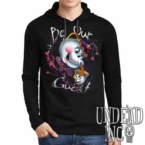 Beauty and the Beast Mrs Potts and Chip "Be our guest" - Mens Long Sleeve Hooded Shirt