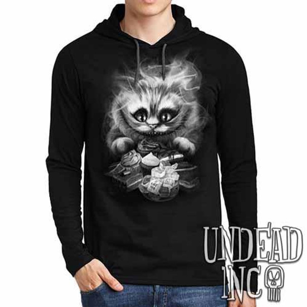 Tim Burton Cheshire Cat Black Grey Mens Long Sleeve Hooded Shirt