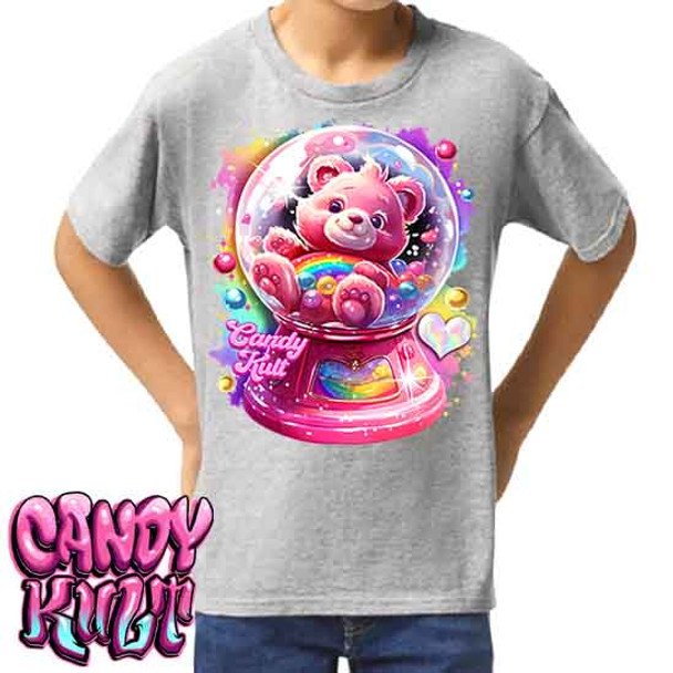 Care-A-Lot Gumball Machine Retro Candy - Kids Unisex GREY Girls and Boys T shirt