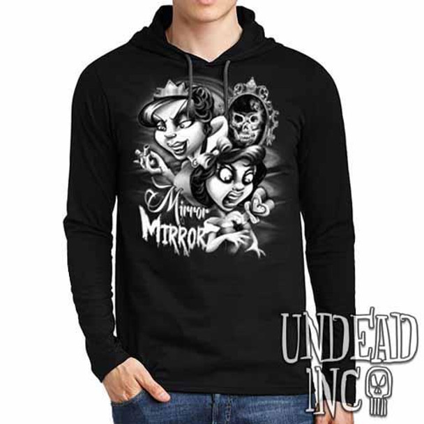 Snow White Mirror Mirror Black Grey Mens Long Sleeve Hooded Shirt