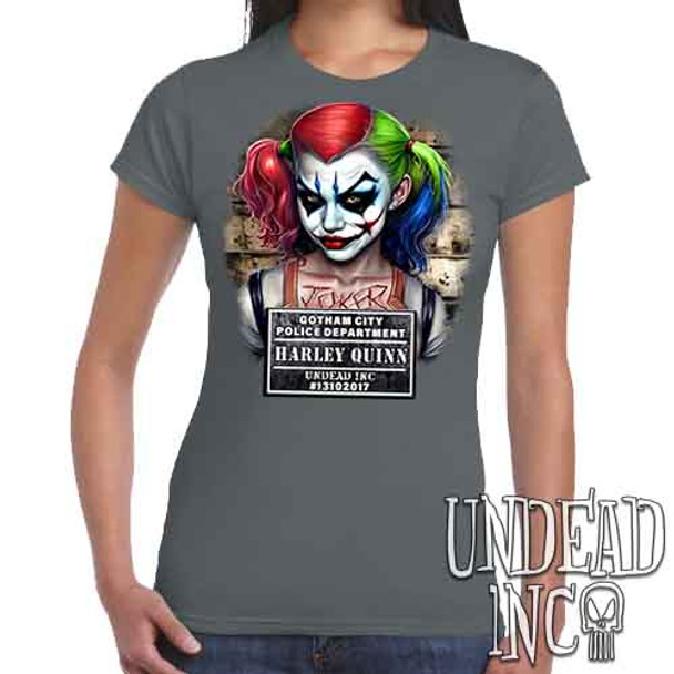 Harley Quinn Mugshot - Women's FITTED CHARCOAL T-Shirt