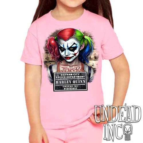 Harley Quinn Mugshot - Kids Unisex PINK Girls and Boys T shirt