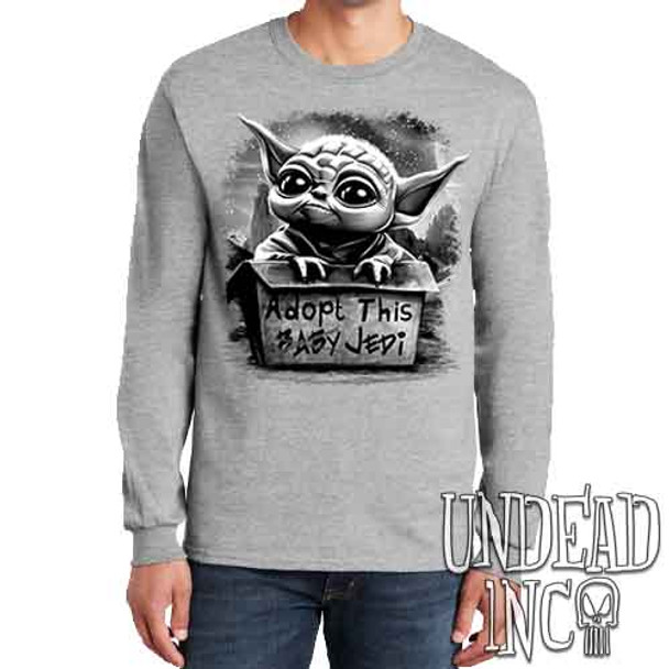 Grogu Adopt Me Black & Grey - Men's Long Sleeve GREY Tee