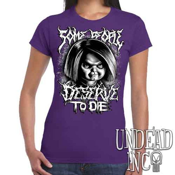 Chucky "Some People" Black & Grey - Women's FITTED PURPLE T-Shirt