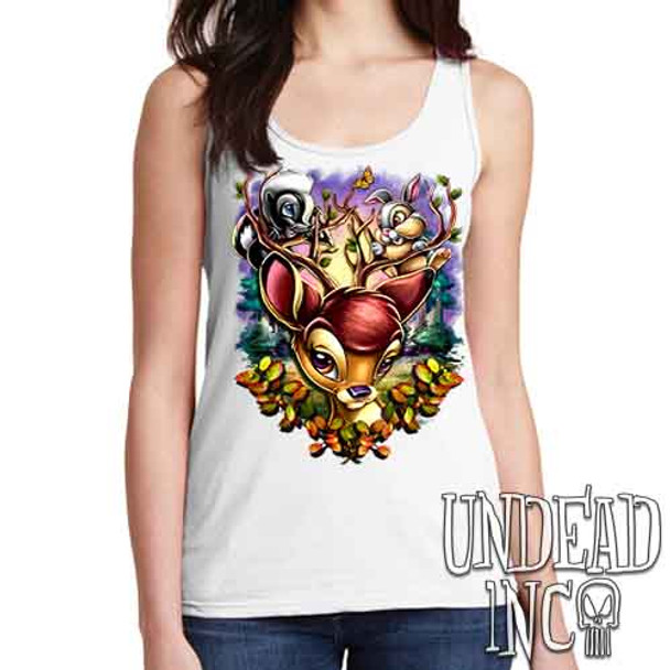 Bambi Woodland Antlers - Ladies WHITE Singlet Tank