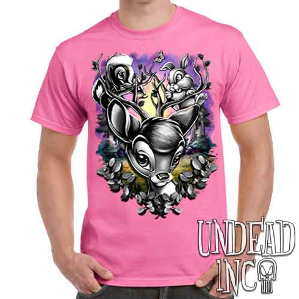 Bambi Woodland Antlers Black & Grey - Men's Pink T-Shirt