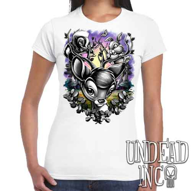 Bambi Woodland Antlers Black & Grey - Women's FITTED WHITE T-Shirt